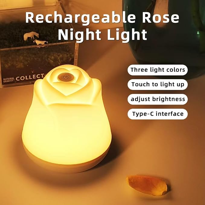 Rose Night Light for Bedroom, Touch Control LED Bedside Lamp, 7 RGB Colors, Portable Table Lights Gift for Men Women Teens Kids Children Sleeping Aid(2 Pack)