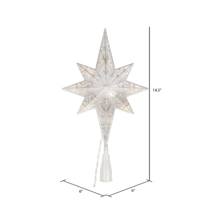 Vickerman 10 Light x 14.5" LED Silver 8 Point Bethlehem Star Tree Top, Warm White LED Mini Lights.