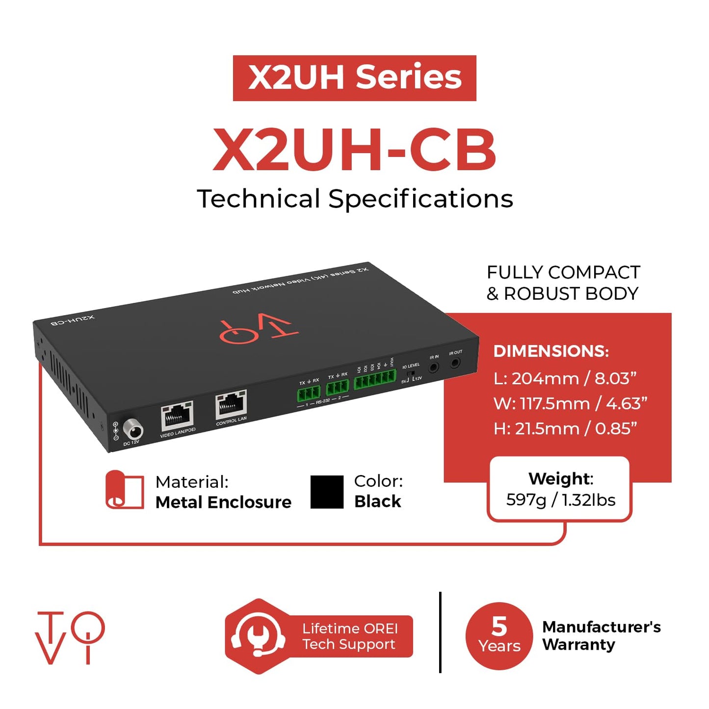 ToVi X2 Series IP Video Network Hub & Control Box with KVM, RS-232, IR, GPIO, PoE, Video Wall, Multi-PC Management, Drag-and-Drop Web GUI (X2UH-CB)