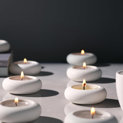 ICNBUYS Handmade Decorative Pebble Tealight Candle Holders Set of 8 - Handcrafted Home Decor Accent for Calming Earthy Aesthetic White Cement Diameter 2.6 inches