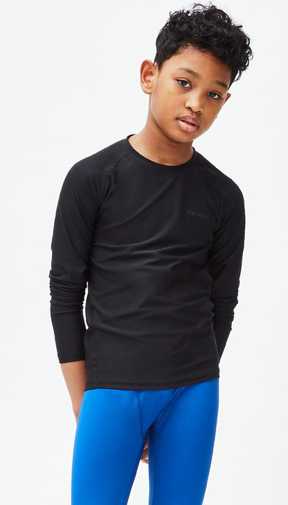 DEVOPS Youth Boys 3-Pack Compression Athletic Performance Baselayer Long Sleeve Shirts (X-Small, Black/Blue/Orange)