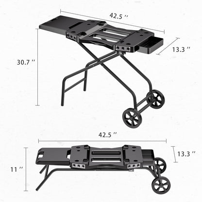 GRISUN Foldable Grill Table Stand for Ninja Woodfire Outdoor Grill（OG700/701/751), Portable Camping Table for Blackstone 22", Portable BBQ Stand with 2 Wheels, Side Table & Storage Basket