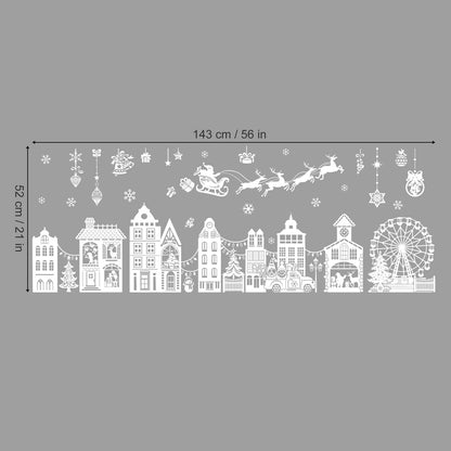 wondever White Christmas Town Window Clings Winter House Street Scene Glass Sticker Decal Anti Collision Double-Side Static Window Stickers for Glass Christmas Party