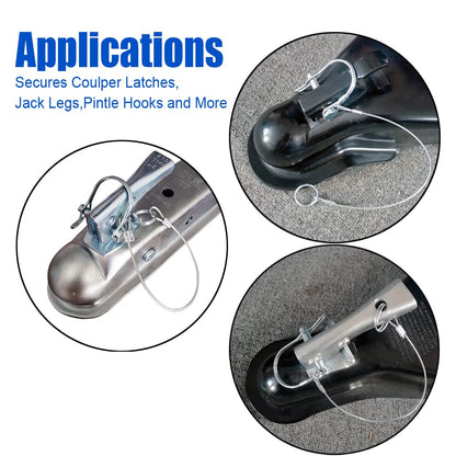 HILILON 10Pcs Trailer Coupler Pin 5/16x 1-3/4（WxL） Prevents Loss Trailer Hitch Locking Pin with Plastic Coating Tether Steel Quick Release Ring for Shaft Trailer Tongue