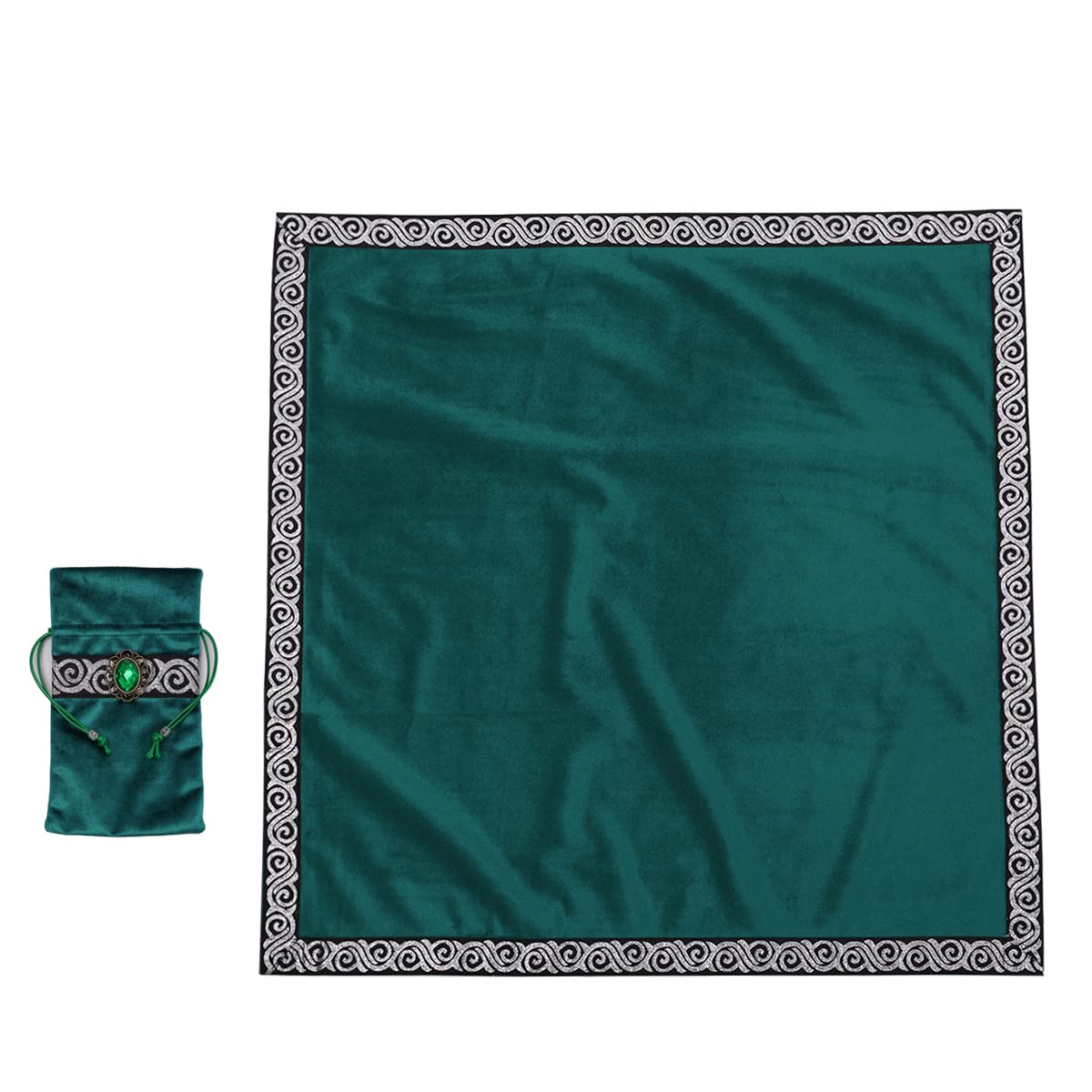 BLESSUME Wicca Square Altar Tarot Table Cloth for Reading with Card Pouch 24.4 * 24.4 inch (Green 1)