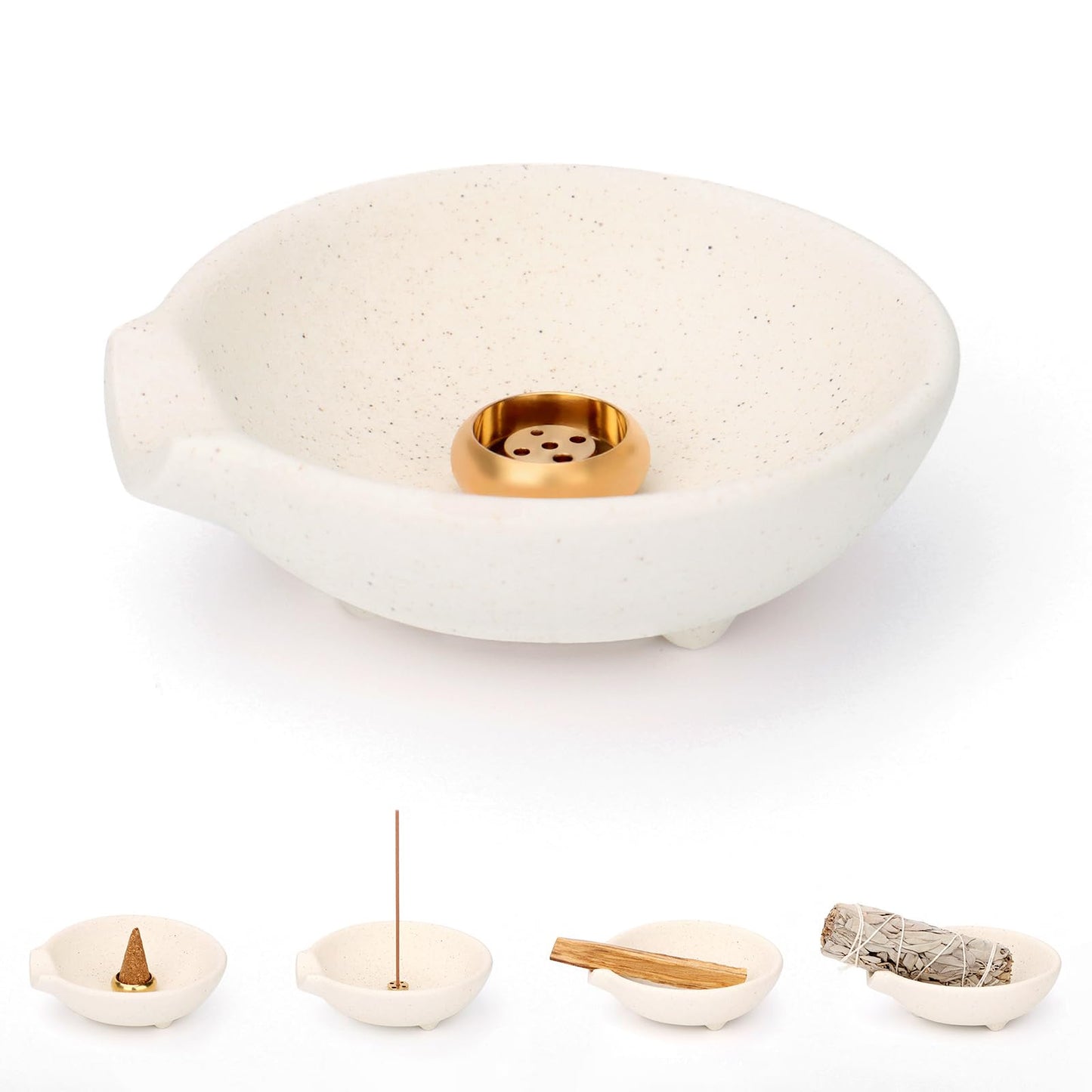 Incense Holder for Sticks Cones Sage Palo Santo 4 in 1 Incense Stick Burner Holder with Ash Catcher Modern Ceramic Incense Burner Bowl for Home Cleansing Meditation