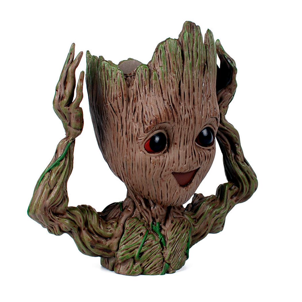 WT WINGTENG 6" Cute Baby Groot Planter Pot, Smile Face Planters Head for Indoor Plant or Funny Pen Holder Flower Pot with Drainage Hole for a Tiny Succulents Plants Home Office Decor Gift Idea