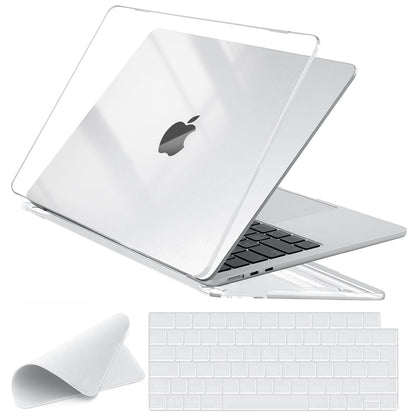 EooCoo Compatible with MacBook Air 13 inch Case M4 A3240 M3 A3113 M2 A2681, 2025 2024 2022 with Touch ID, Mac 13.6 Anti-scratch Plastic Hard Shell + Keyboard Cover + Polishing Cloth - Crystal Clear