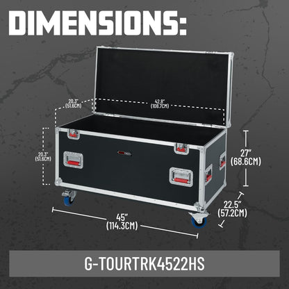 Gator Cases G-TOUR Series Equipment Storage Case/Cable Trunk with Heavy Duty Casters, Truck Pack Size, 45" x 22" x 27" (G-TOURTRK4522HS)