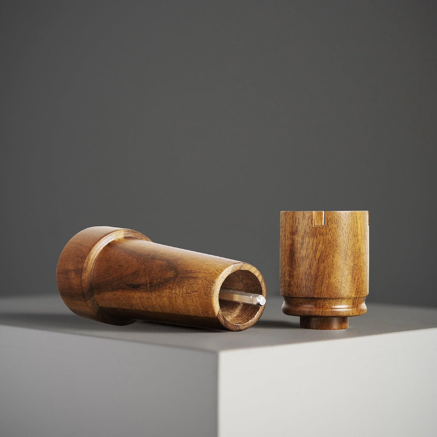 MAITTON Wooden Salt and Pepper Grinder Set Chess Piece Design – Refillable Manual Spice Mills with Adjustable Coarseness, Ceramic Core Acacia Wood 8 Inches