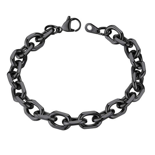 ChainsHouse Rolo Link Bracelet Black 9mm 7.5 inch Stainless Steel Bracelet for Men Women