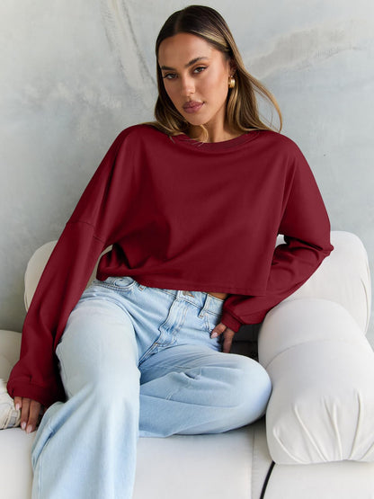 Trendy Queen Cropped Sweatshirts for Women Oversized Crewneck Sweaters Long Sleeve Tops Fall Winter Clothes 2025