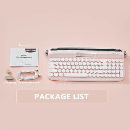 YUNZII Upgraded Wireless Typewriter Keyboard,with Retro Integrated Stand,USB-C/Bluetooth,Cute Round Keycaps, USB-C/Bluetooth Connection for Table, Phone, PC and Win/Mac/Android (B309, Baby Pink)