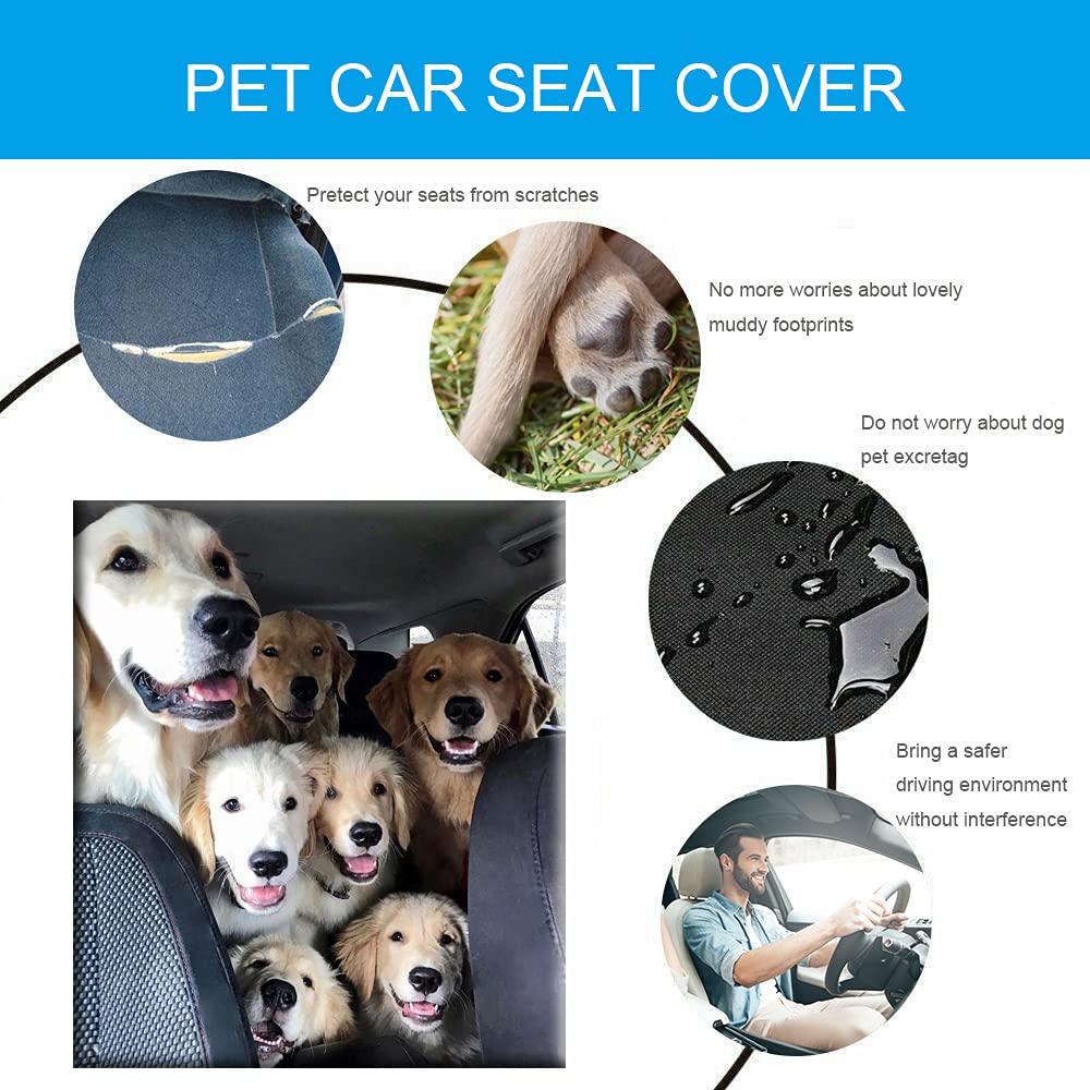 Petnice Pet Back Seat Covers, Waterproof Scratch Proof Nonslip Dog Travel Hammock with Seat Anchors for Cars Trucks SUV, Car Boot Liner