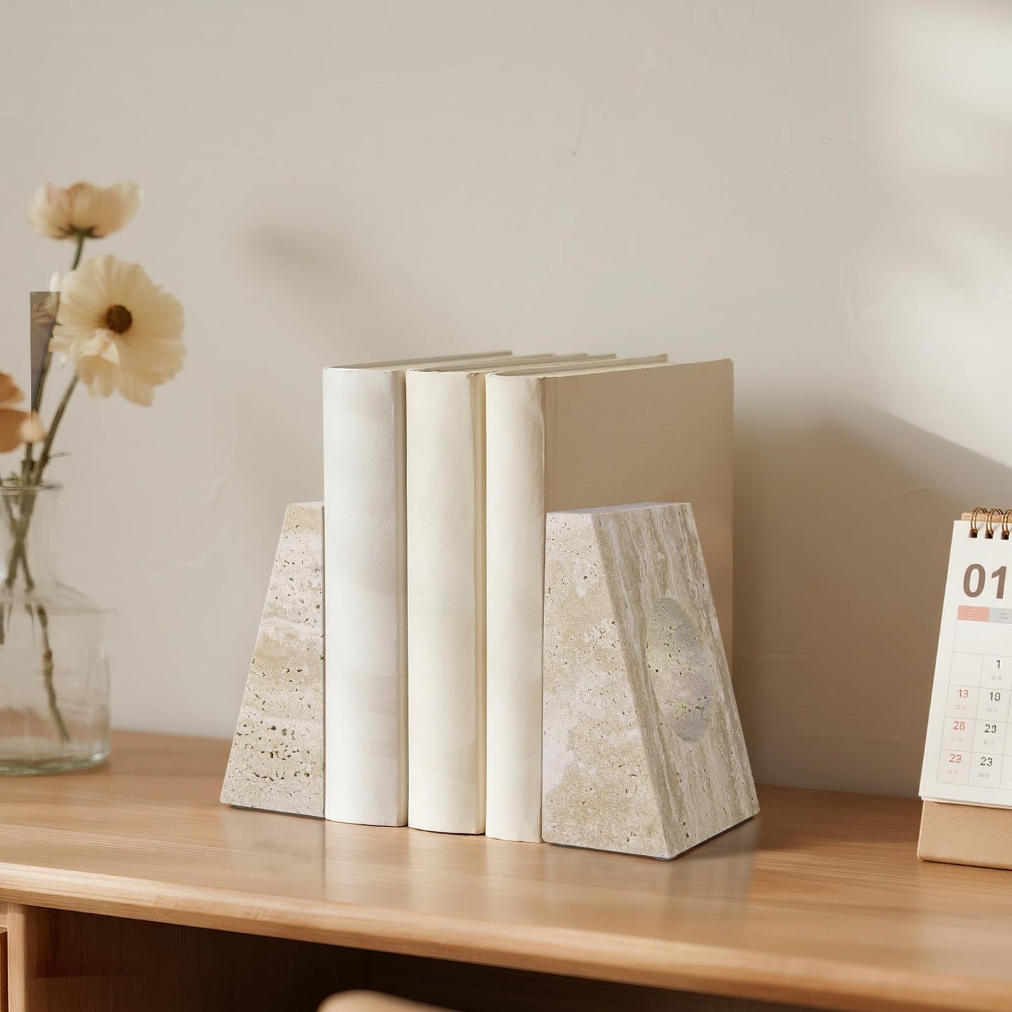 Marble Bookends Handcrafted Natural Marble Decorative Bookends for Heavy Duty Bookends Book Holder,Non-Skid Bottom,5.5x3.9x2.3 inches,3.5 lbs,Office, Study, Bookshelf Decoration