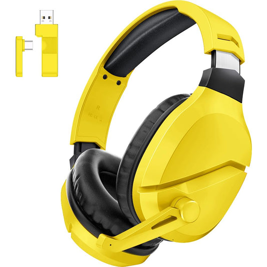 WolfLawS Wireless Gaming Headset with Noise Canceling Microphone for PS5, PC, PS4, 2.4G/Bluetooth Gaming Headphones with USB and Type-c Connector, Wired Mode for Controller - Yellow