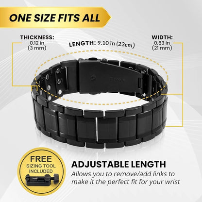 MagnetRX® 3X Strength Magnetic Bracelets for Men - Effective Titanium Magnetic Bracelet Men - Premium Fold-over Clasp & Adjustable Length with Sizing Tool & Gift Box (Black)