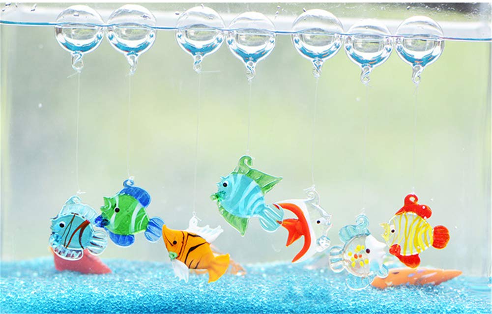 ZHU IN SY Color Bubble Fish Miniature Hand Blown Tropical Fish Figurine Art Glass Sea Animals,Set of 6 for Small and Medium Fish Tanks (A)
