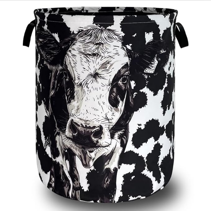 Personalize Black White Cow Laundry Basket Oxford Cloth Foldable Animal Laundry