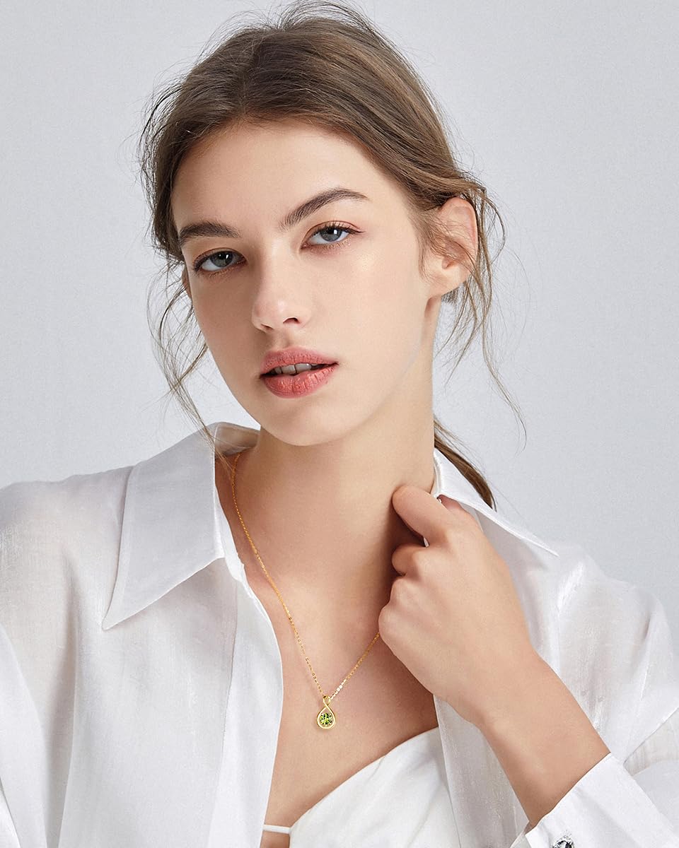 FANCIME Peridot Necklace Yellow Gold Plated 925 Sterling Silver August Birthstone Infinity Pendant Green Gemstone Jewelry Mothers Day Graduation Gifts for Mom Women Her