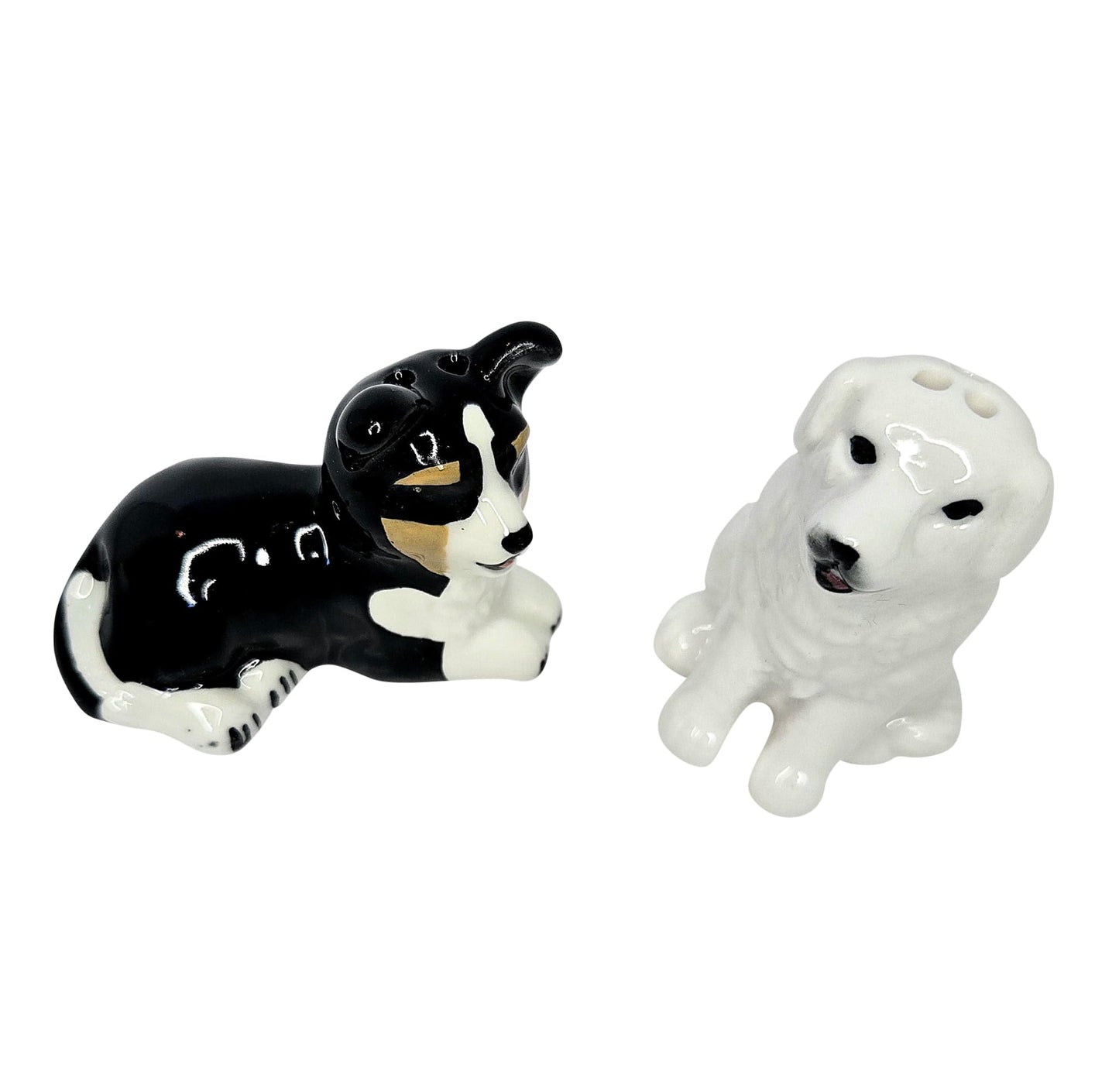 Border Collie & Great Pyrenees Dog Mini Ceramic Salt & Pepper Shaker Set, 3 x 2 x 1 inches