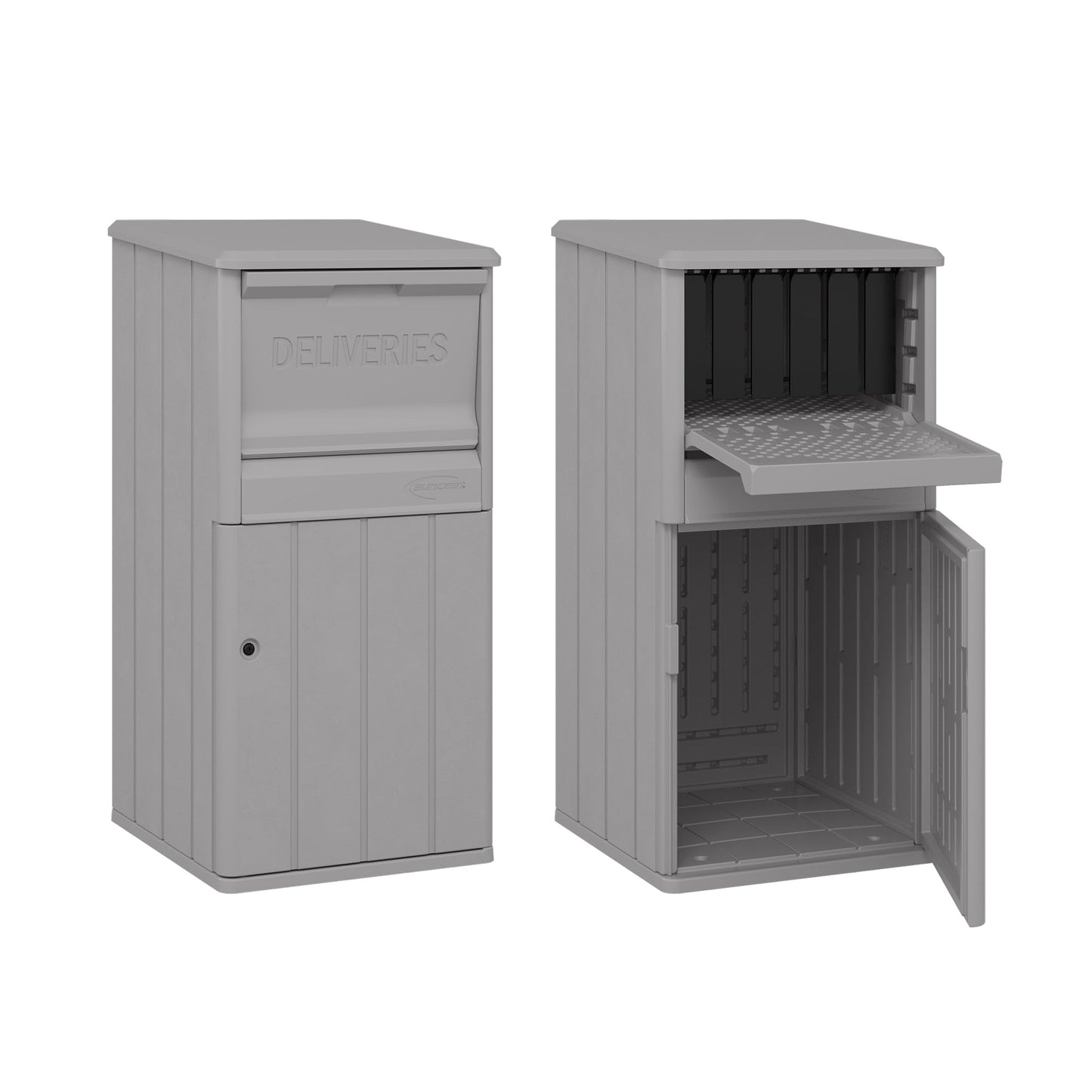 Suncast 33.5-Gallon Capacity Package Delivery Box, Parcel Drop Box with Lock, Weather Resistant Outdoor Storage Solution for Secure Package Deliveries, Made in USA