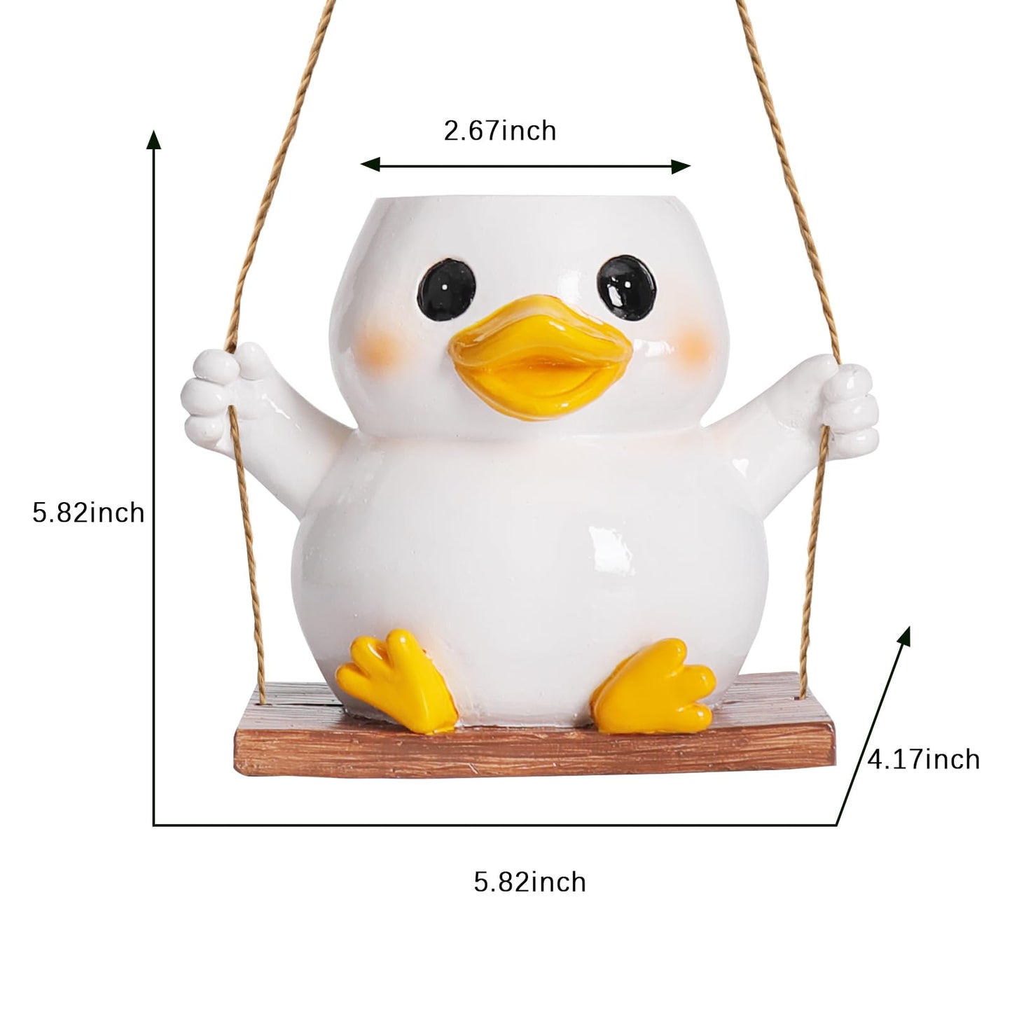 UMESONG Cute Swing Duck Hanging Planters for Indoor Plants Small Succulent Pots with Drainage Hole Unique Resin Outdoor Plant for String of Pearls Gift Ideas for Mother Day Christmas
