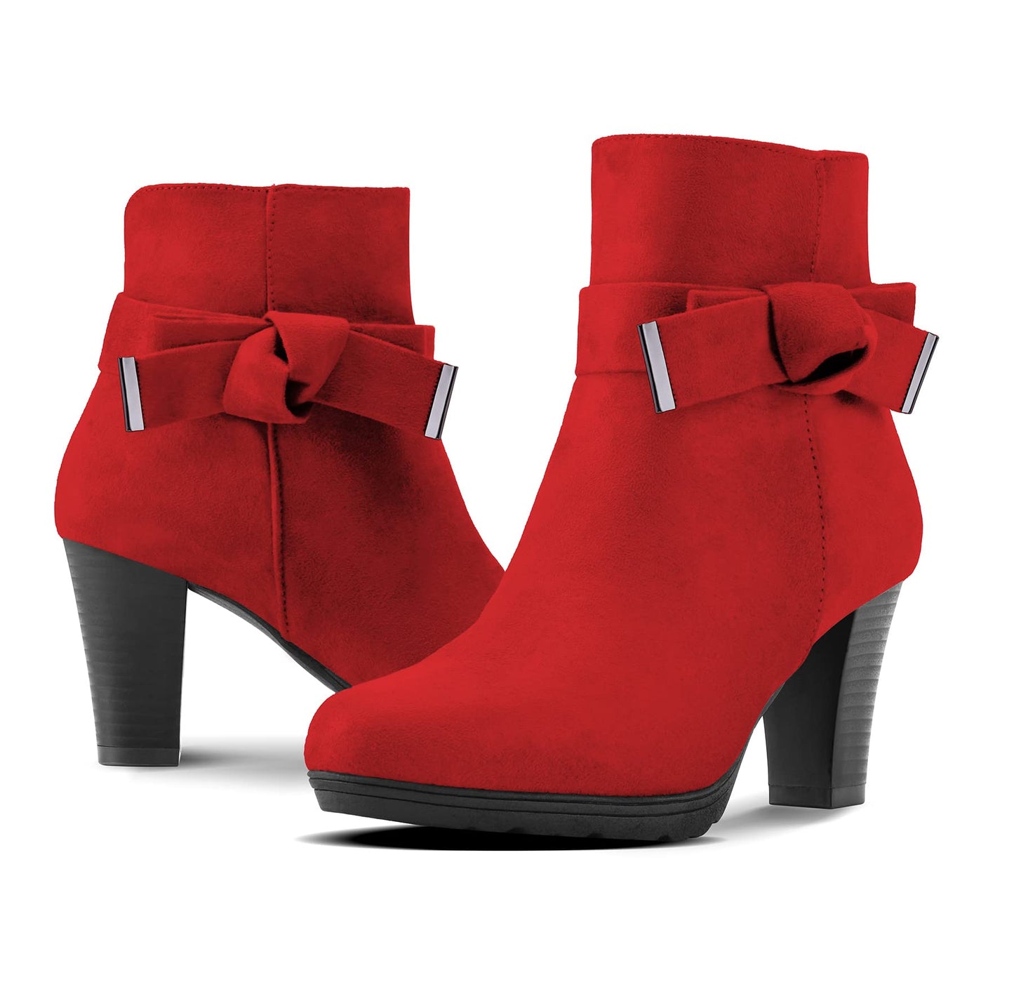 mysoft Women's Booties with Heel, Chunky Stacked Heel Zipper Ankle Boots for Ladies