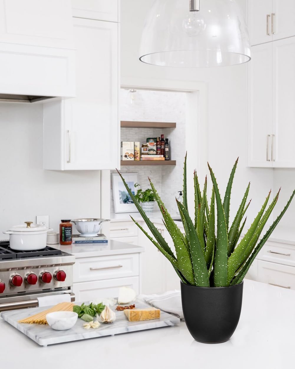 GnFlus Large Fake Succulent Aloe Vera Plants 16.5 Inch Artificial Succulents with Black Pot Faux Aloe Potted Plant for Desk Modern Home Office Bedroom Living Room Table Shelf Decor