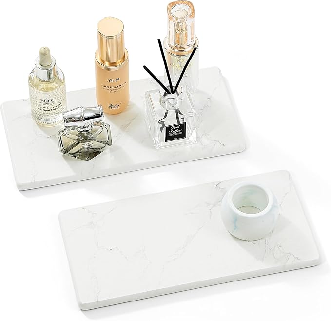 2PCS 10"x 5" Large Bathroom Sink Vanity Trays, Water Absorbing Diatomite Stone