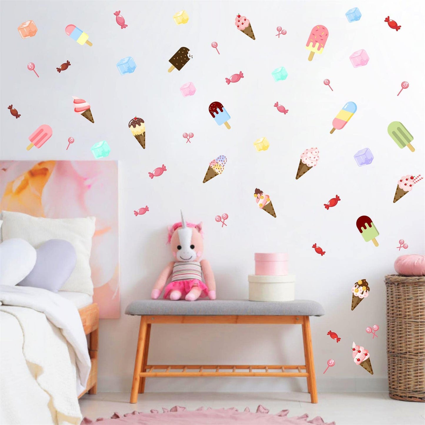 Barri Design Ice Cream Wall Decals Candy Wall Stickers Removable Summer Wall Decals Peel and Stick Ice Cream Cone Decal Cute Decal for Kids Room Bedroom Nursery Party Decoration
