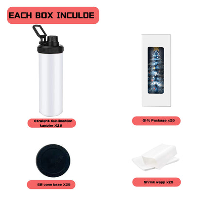 MICLAXYS 25 Pack Sublimation Tumblers Bulk With Flat Edge, Sublimation Tumbler Blank with Handle lid, Skinny Straight Stainless Steel Blanks Cups with Individual Box (25 PACK Handle Lids C)