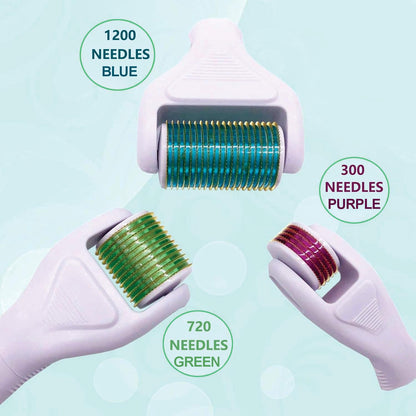 Derma Roller for Face and Body - Angel Kiss 4 in 1 Titanium Microneedling Roller Kit Micro Needle Microneedle Roller, 300 and 720 Needles 0.25mm,1200 Needle 0.3mm, Microdermabrasion Roller Men Women