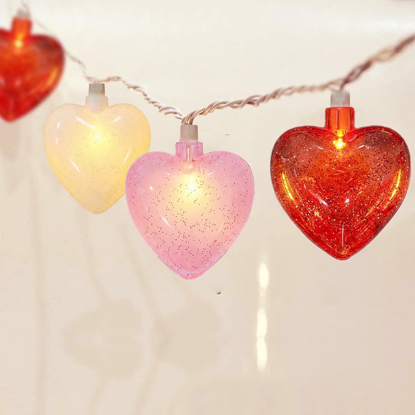 Valentines Day Heart String Lights Plug in, 8.5Ft Indoor Outdoor Valentine's Day Decorations String Lights with 10 LED Red Pink and White Heart Lights for Wedding Party Window Christmas Birthday Decor
