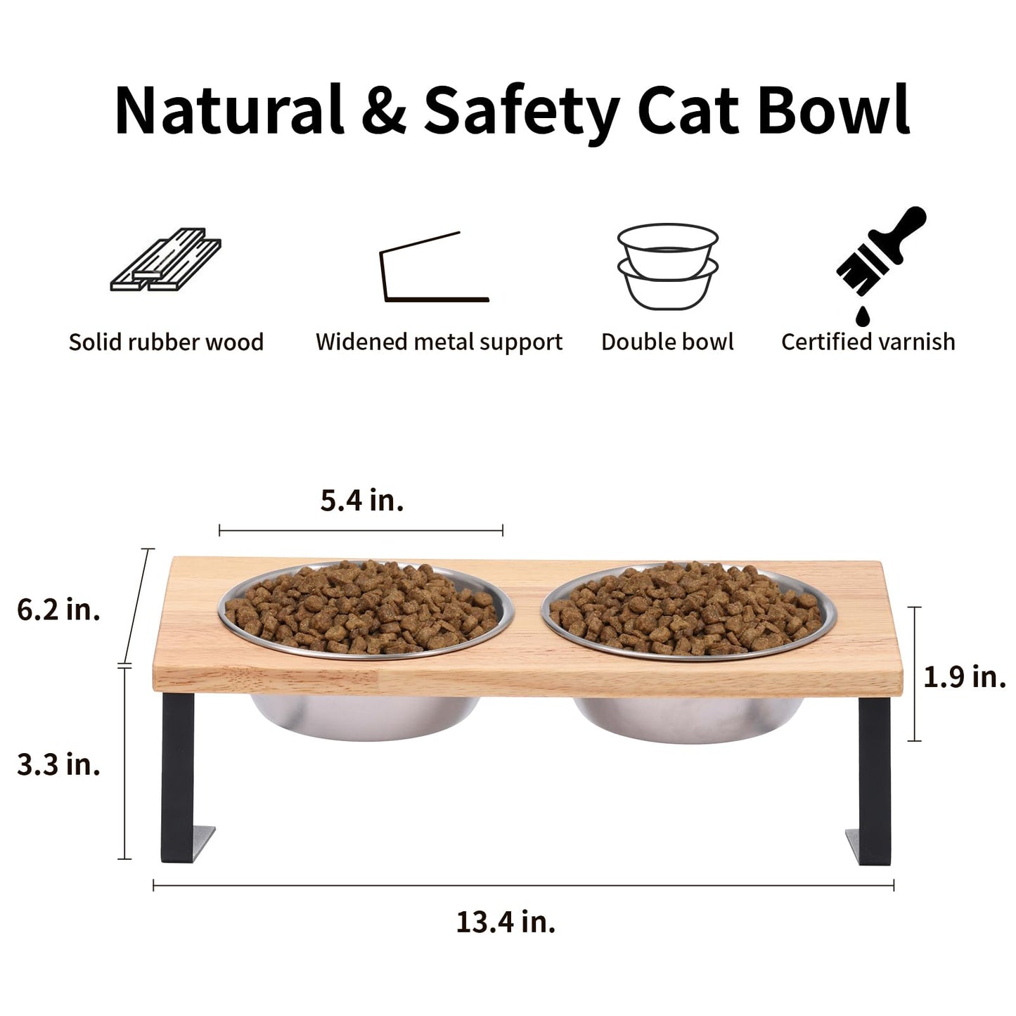 Elevated Cat Bowls, Small Dog 15° Tilted Raised Stainless Steel Bowl Stand, Solid Bamboo Food Water Bowl Set Feeding Station for Pets