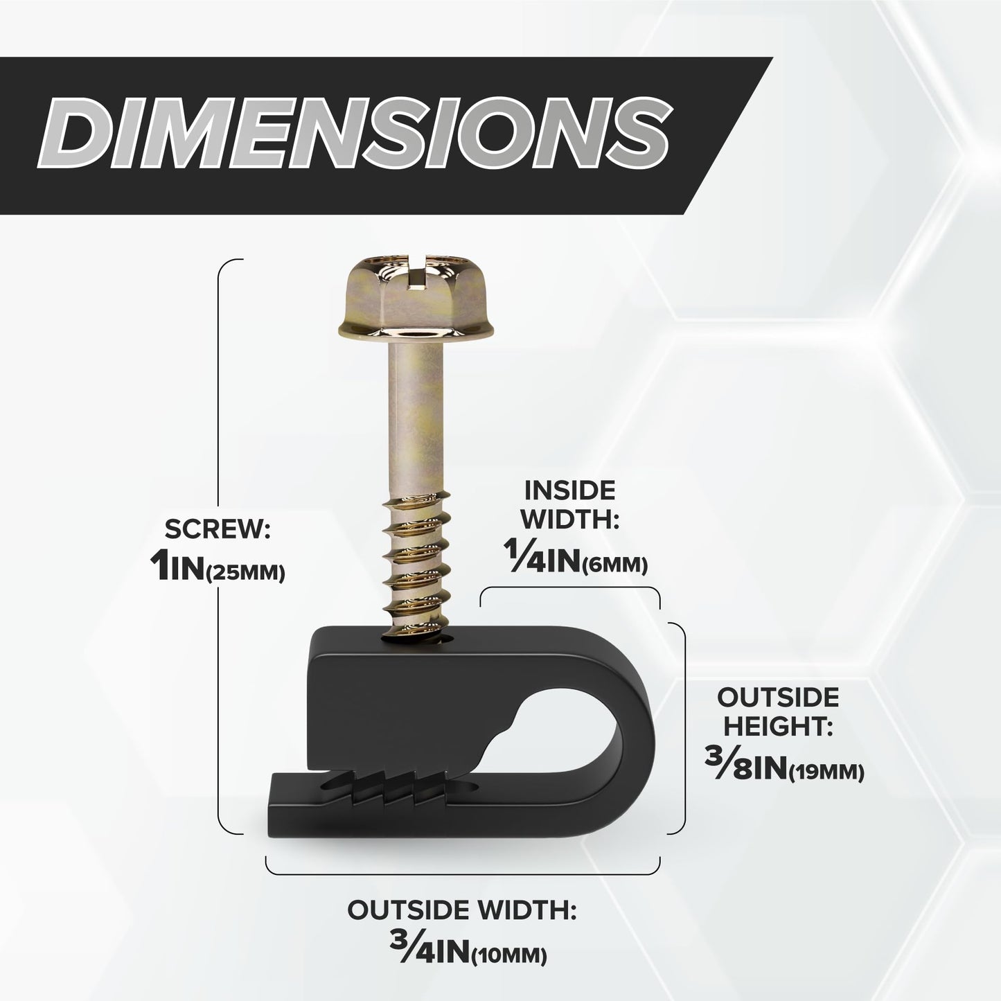 THE CIMPLE CO Wire Clips, Single Cable Wall Clip, Coaxial, Cat6, Electrical Wire, Ethernet, 1/4 in (6 mm) Screw Fastener, 100 Pack, Black