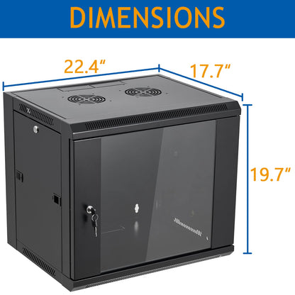 Tedgetal 9U Wall Mount Server Cabinet Network Rack Enclosure Locking Glass Door