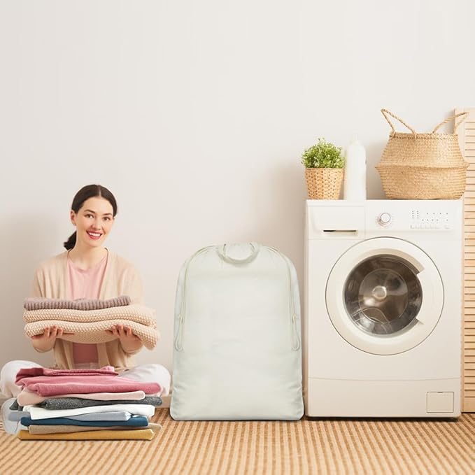 2 Pcs Canvas Laundry Bags with Carrying Handles & Drawstring Closure,