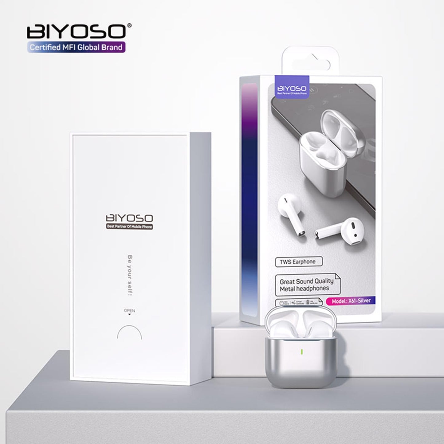 Biyoso 5.4 Earbuds Bluetooth Earphone, Dul-Channel with USB-C Charging Case HiFi Stereo, Sound in-Ear Earphones, Touch Control Ear Auto Pairing Headphones for Apple AirPods