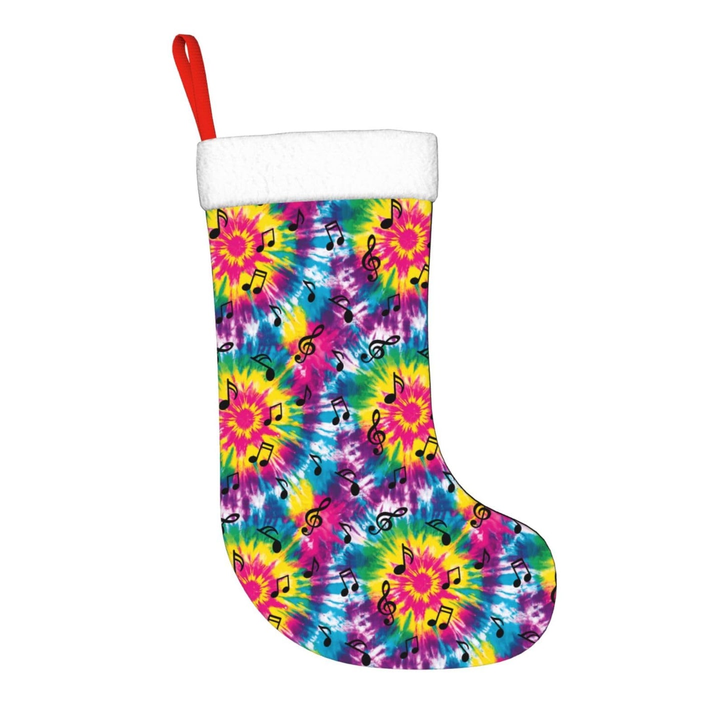 Athjunss Tie Dye Music Notes Christmas Stocking Large Xmas Holiday Party Decoration Fireplace Hanging Stocking