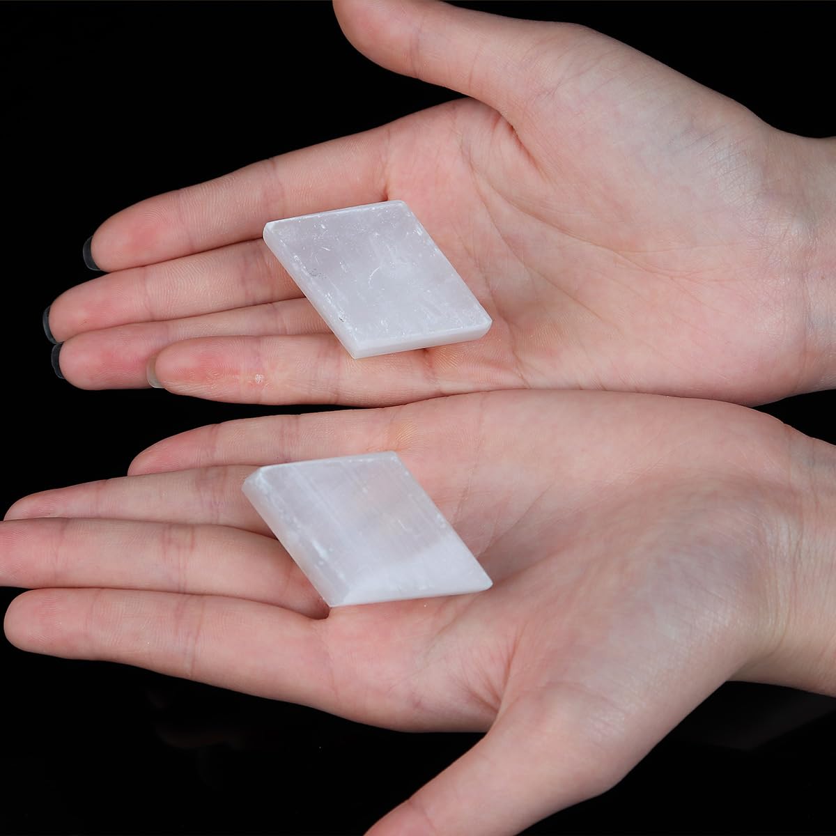 JIC Gem 4 Pack Rhombus White Selenite Crystal Cabinet Knobs Gemstone Drawer Pulls Home Kitchen Decor