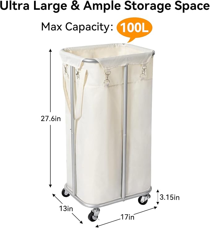 WOWLIVE 100L Rolling Laundry Hamper