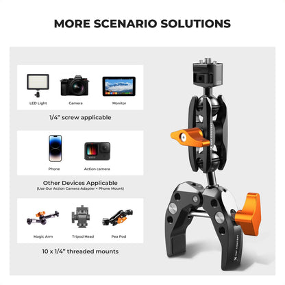 K&F CONCEPT Camera Clamp Mount, Super Clamp Mount Magic Arm with Two 360° Ball Heads, ARRI 1/4" Screw Threads for DSLRs, Action Camera, Tripod, Phone Compatible with Gopro/DJI/Insta360