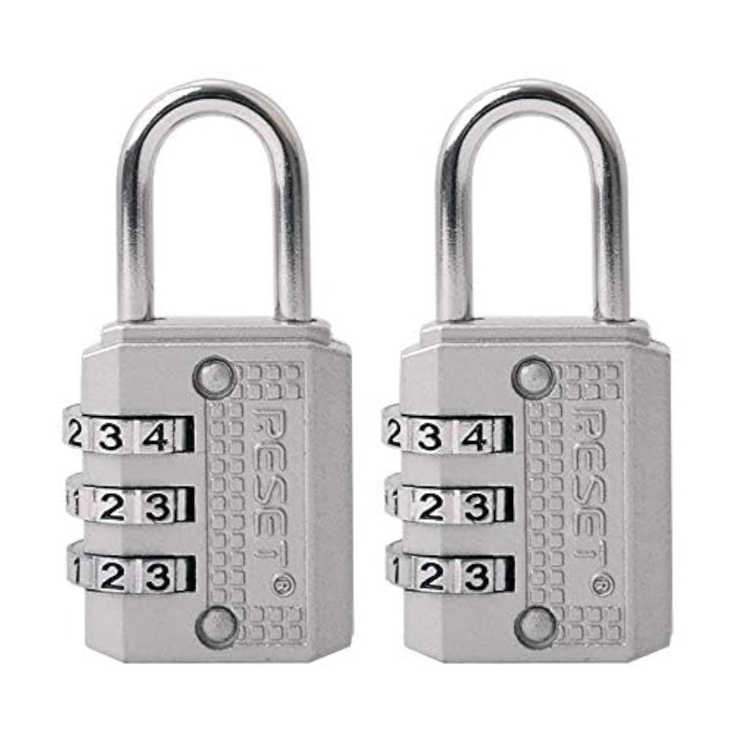 RESET-071 Mini Combination Lock, Small 3 Digit Padlock for Gym Locker, Travel Luggage Lock, Resettable No Key Lock for Backpack, Zipper, Suitcase, Sliver, 2 Pack