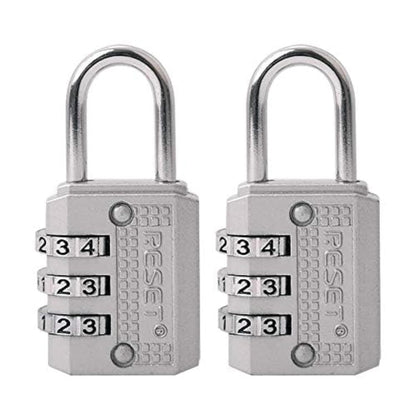 RESET-071 Mini Combination Lock, Small 3 Digit Padlock for Gym Locker, Travel Luggage Lock, Resettable No Key Lock for Backpack, Zipper, Suitcase, Sliver, 2 Pack