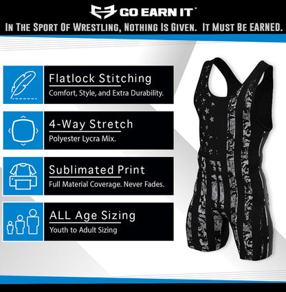 GO EARN IT Men's Black Flag Camo Singlet (Adult Medium)