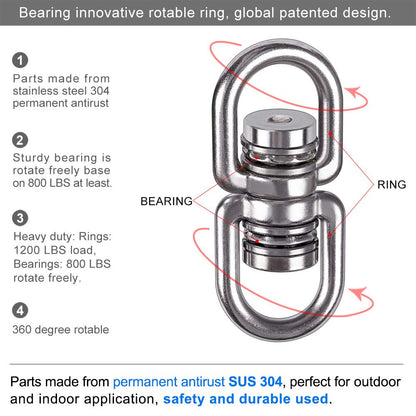 SELEWARE Bearing Swing Swivel, 360° Rotational Device Hanging Accessory for Web Tree Swing, Hammock Chair, Climbing Rope, Aerial Yoga, Kids Swing Swivel,Hold Up to 1200LB
