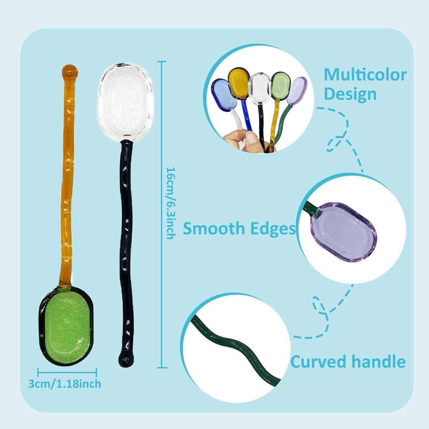 TMXAOK 5 Pieces Coffee Spoons, Glass Coffee Stirring Spoon, Espresso Stirring Spoon, Coffee Teaspoons, 6inch Coffee Stirrers for Tea Cocktail Milkshake Cold Drink Home Bar Party