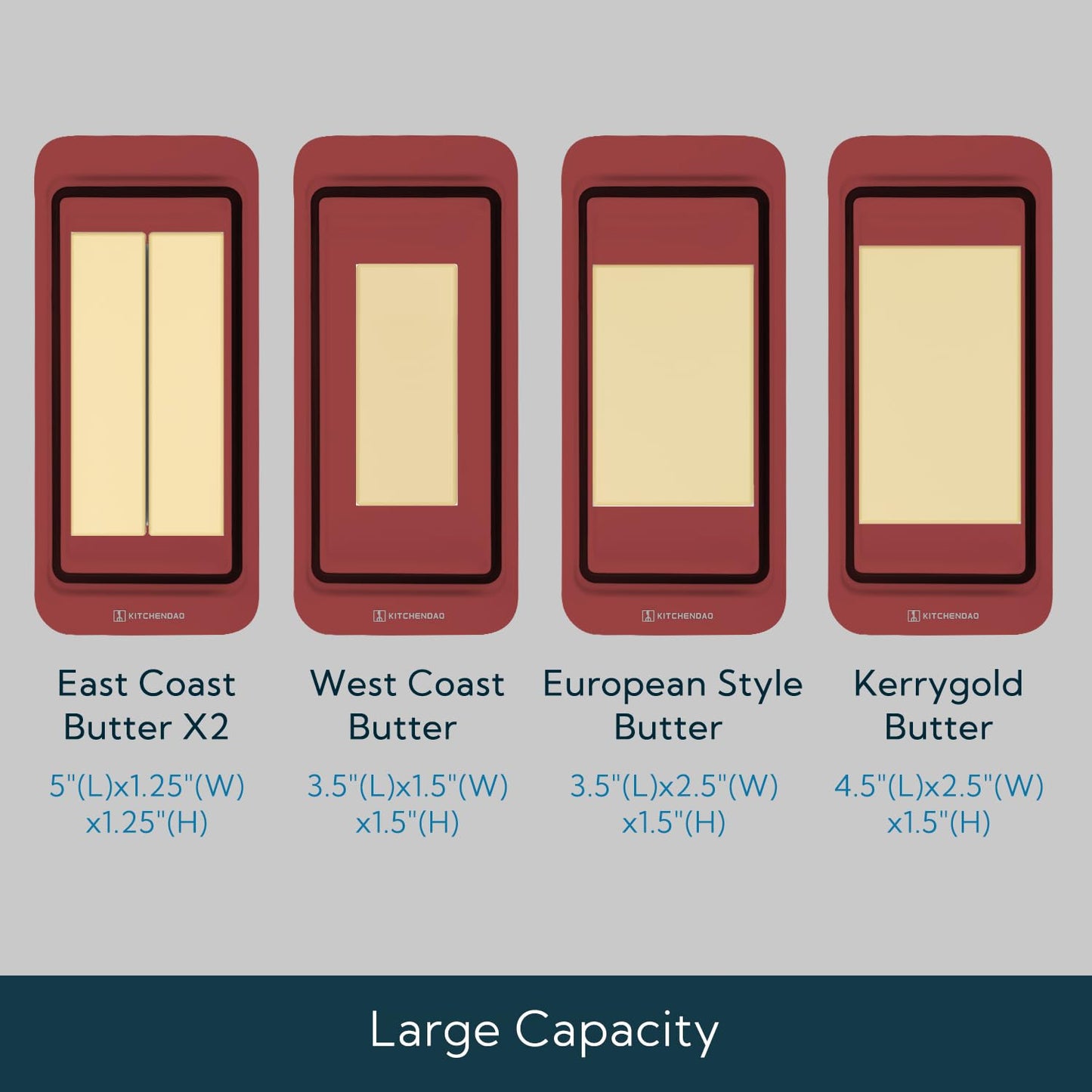 KITCHENDAO Airtight Butter Dish with Lid for Countertop and Fridge, Dishwasher Safe, BPA Free Wide Plastic Butter Keeper for 2 Sticks East Coast/West Coast/European Style/Kerrygold Butter, Red