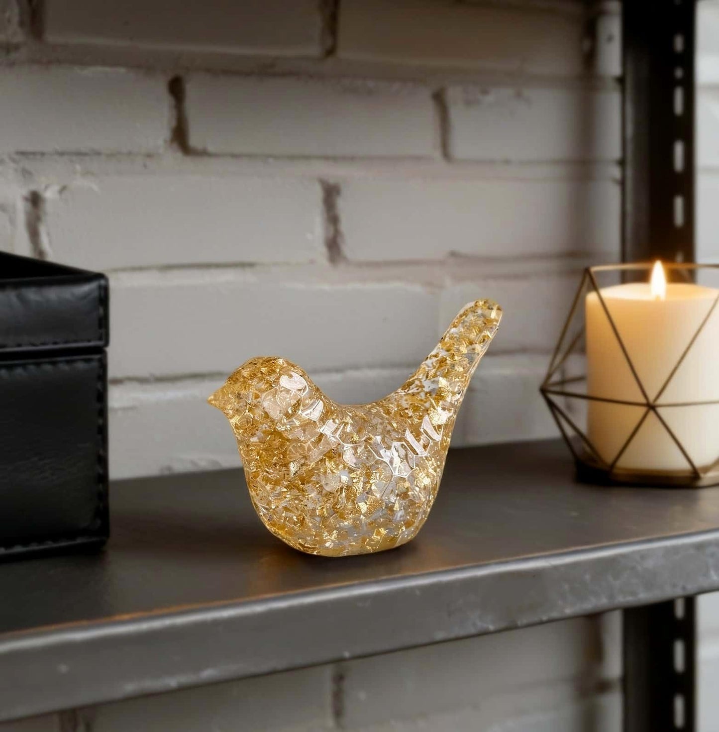 JWT Astyle Goldfoil Glitter Bird Figurines Staue Minimalist Home Decor Accents,Hammered Sculpture Gifts for Bird Lovers,Knick Knacks for Shelves Bookshelf Office